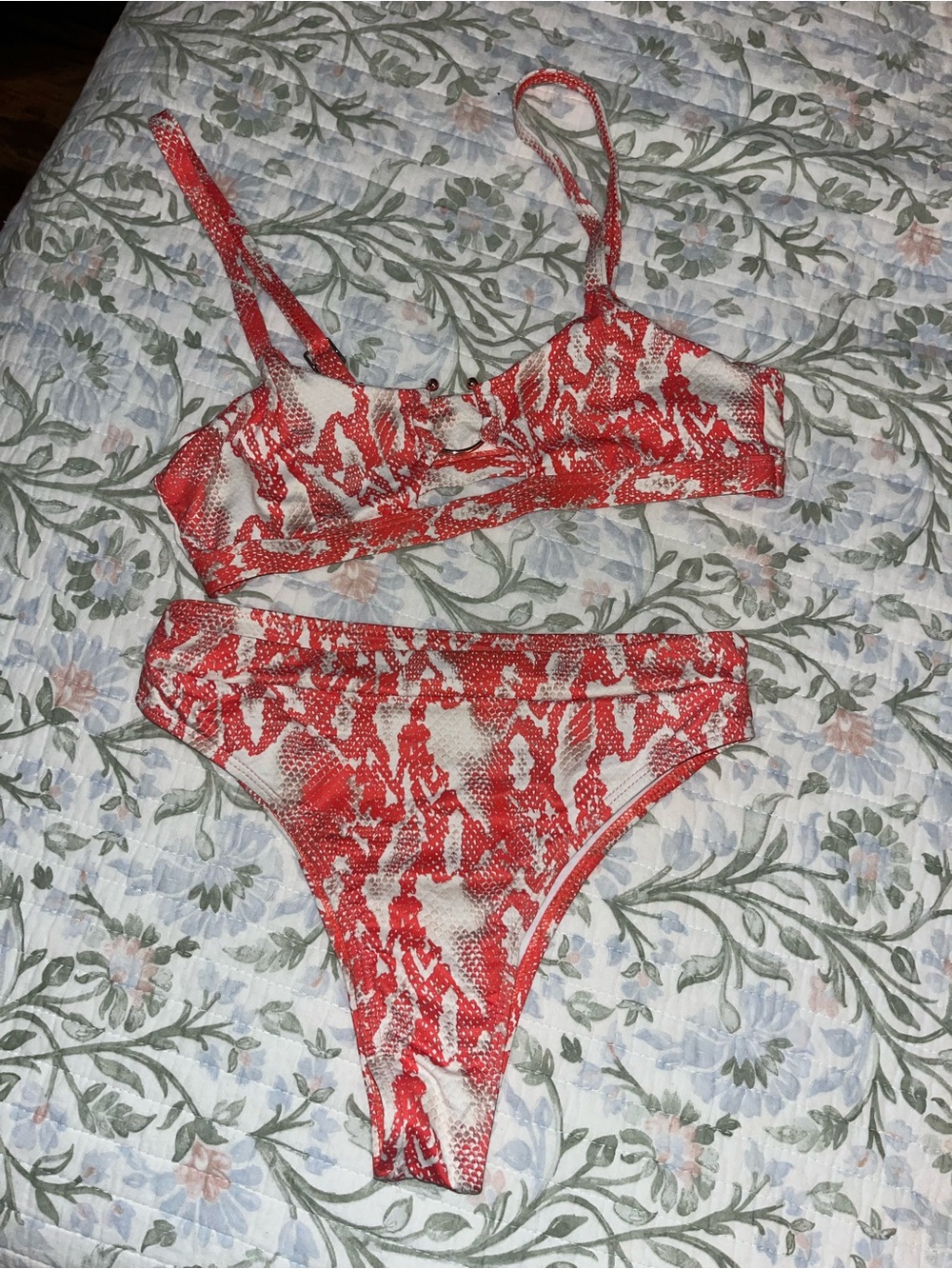 Peachy & White Patterned Two-Piece Bikini